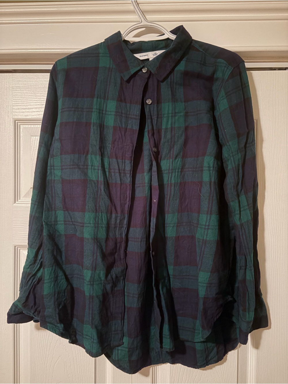 Old Navy Women's Green & Navy Plaid Button-Up Shirt